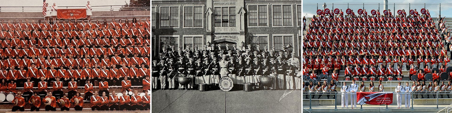 Three images of the Easton band over the last 100 years